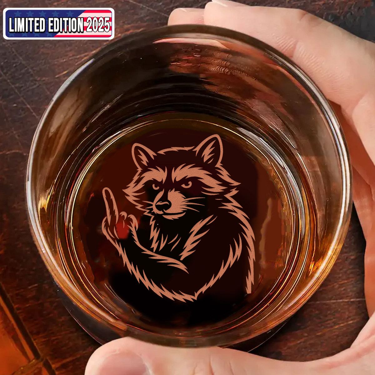 Raccoon Hunting Engraved Whiskey Glass, Gift for Men, Rustic Wildlife Barware
