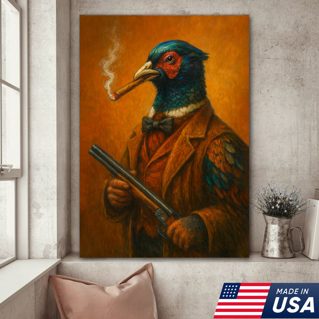 Pheasant Hunter Canvas Wall Art – Funny Hunting Gift for Men, Upland Game Bird Hunters