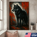 Black Wolf Canvas Wall Art – Rustic Wildlife Decor for Cabin, Lodge & Man Cave