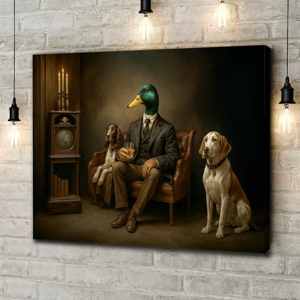 Gentleman Duck Canvas Wall Art – Rustic Whiskey Lounge & Hunting Lodge Decor