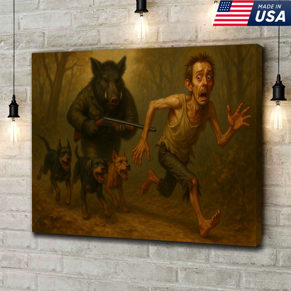 Wild Hog Hunting Canvas Wall Art – Funny Boar Hunter Gift, Hunting Lodge & Man Cave Decor