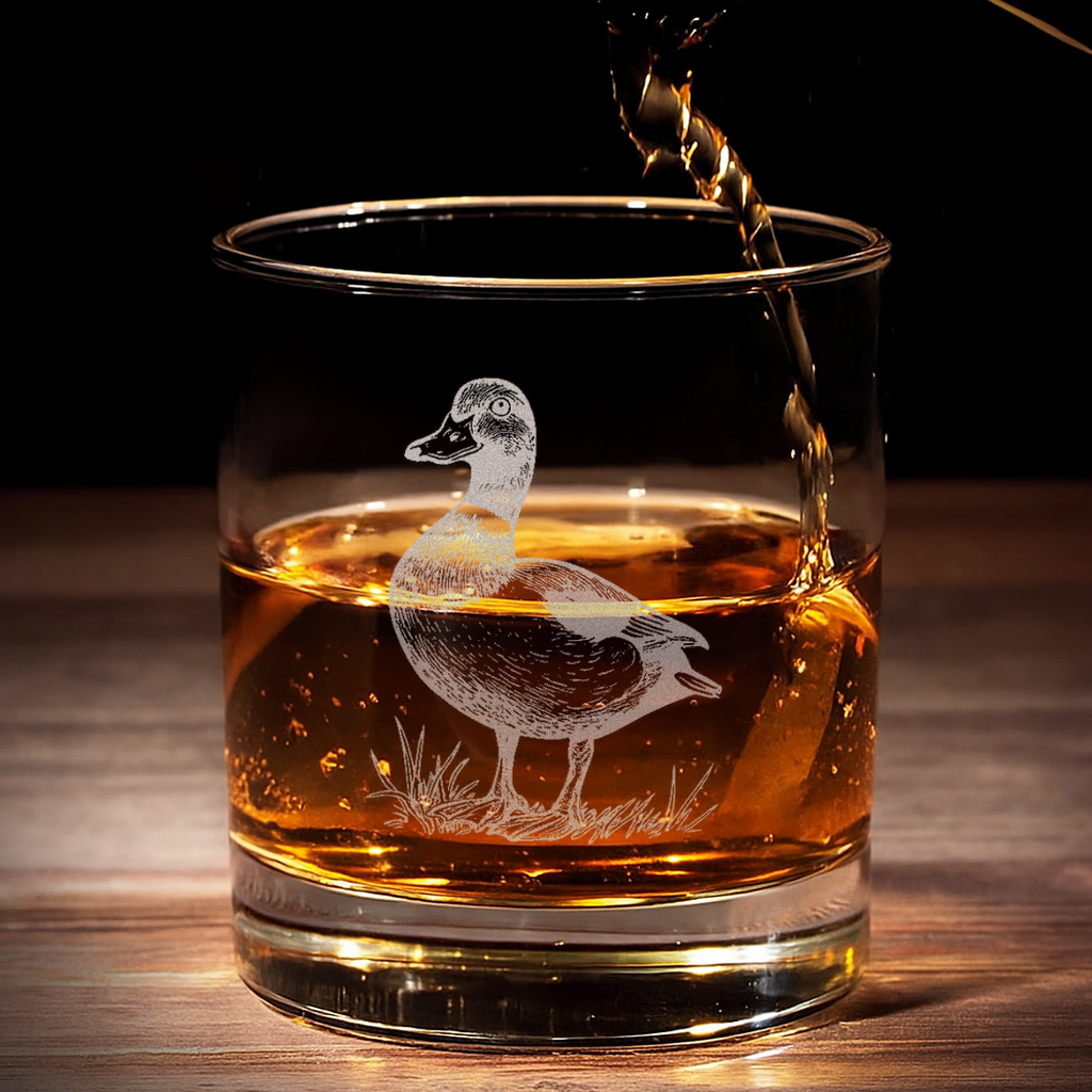 Duck Engraved Whiskey Glass, Hunting Rocks Glass Gift for Waterfowl & Drinking Lovers