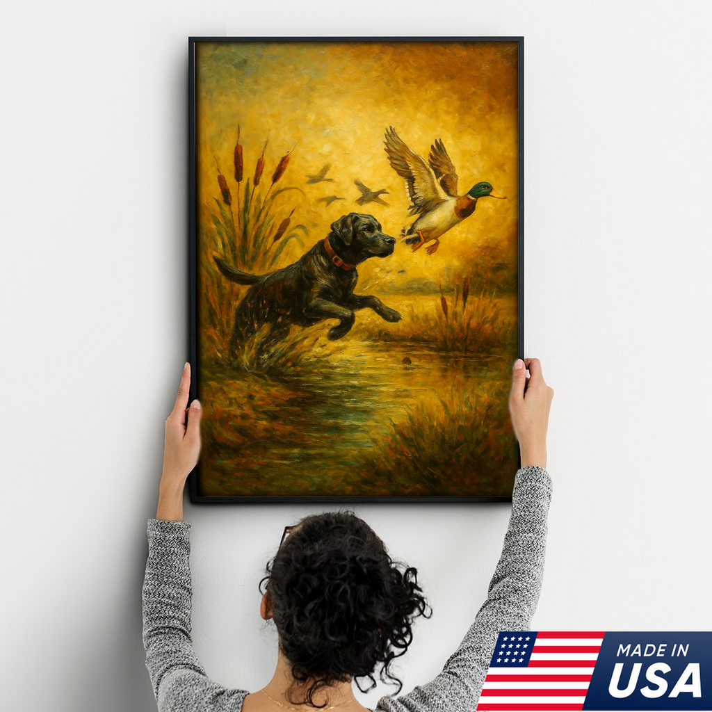Hunting Labrador Retriever Dog And Duck Canvas Wall Art, Perfect Gift for Hunters & Dog Lovers