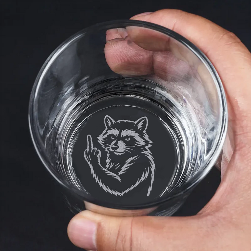 Raccoon Hunting Engraved Whiskey Glass, Gift for Men, Rustic Wildlife Barware
