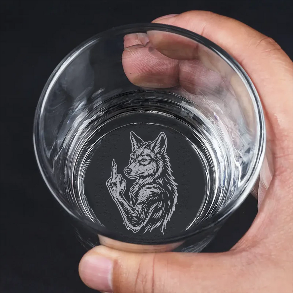 Wolf Fuckin' Engraved Whiskey Glass, Custom Rocks Glass 2025, Funny Gift for Hunters & Outdoorsmen