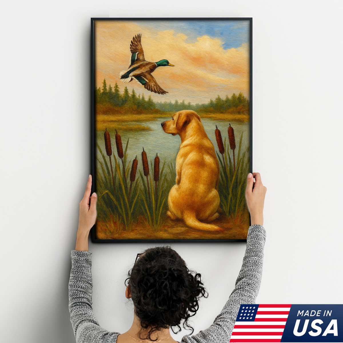 Duck Hunting Dog Canvas Wall Art – Labrador Retriever Rustic Cabin Lodge Decor