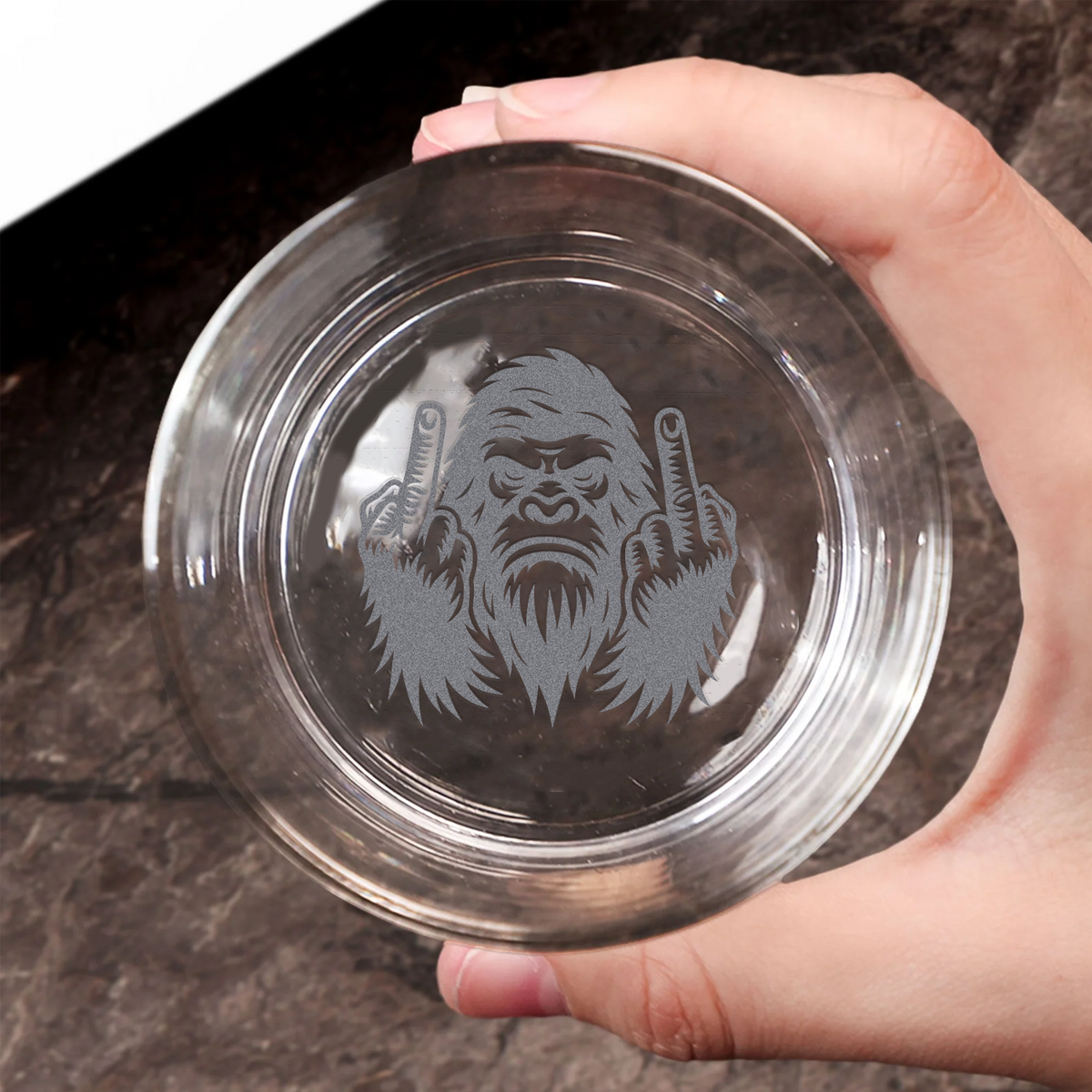 Funny Bigfoot Fuckin' Fingers Engraved Whiskey Glass – Unique Gift for Men & Drinking Lovers