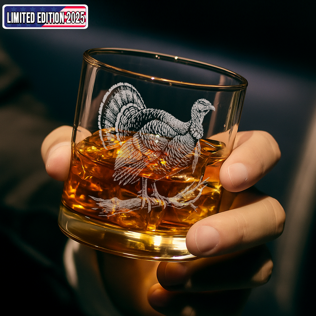 Turkey Whiskey Glass, Custom Engraved Rocks Glass, Rustic Hunting Gift for Outdoorsmen & Drinking Lovers
