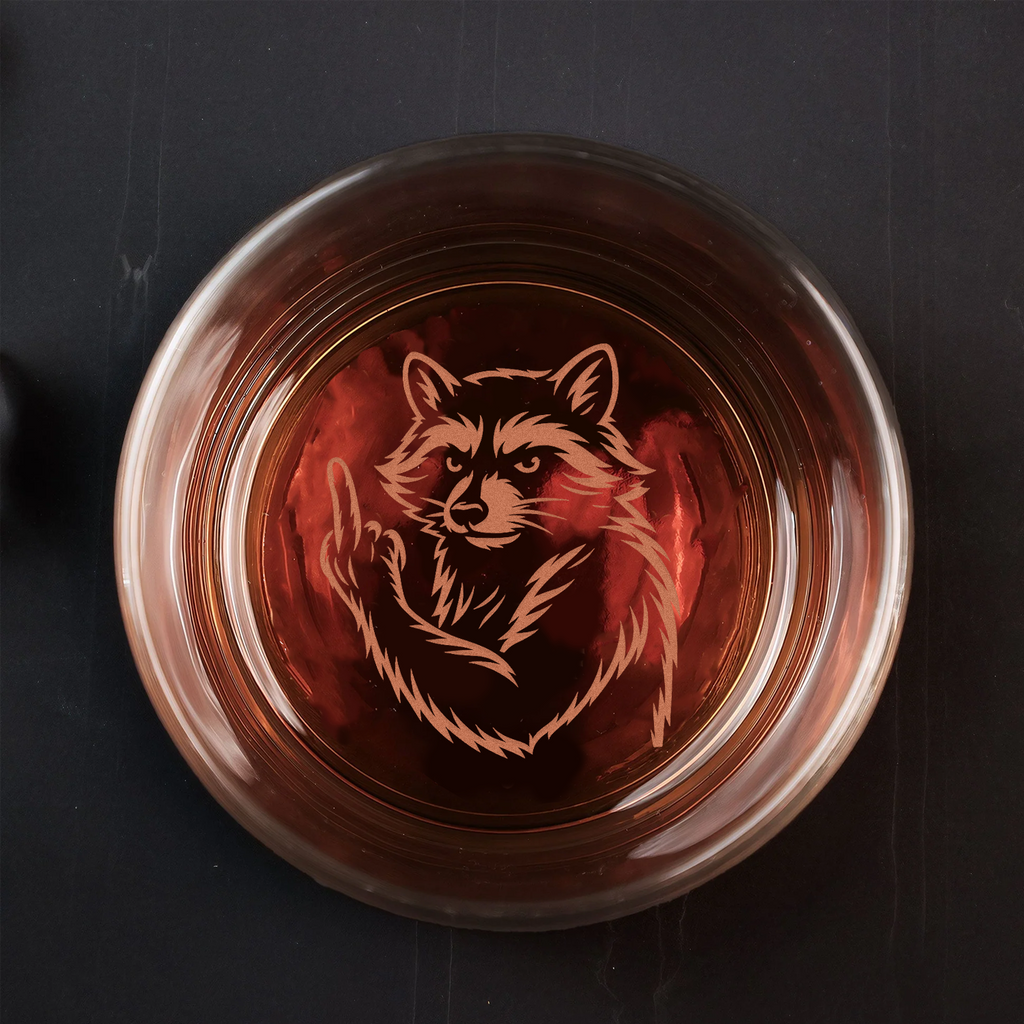 Raccoon Hunting Engraved Whiskey Glass, Gift for Men, Rustic Wildlife Barware