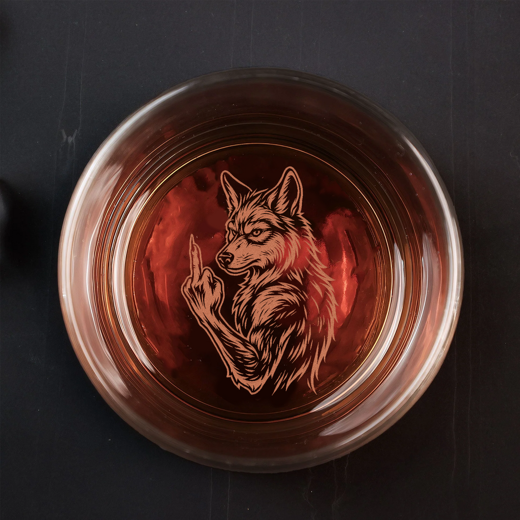 Wolf Fuckin' Engraved Whiskey Glass, Custom Rocks Glass 2025, Funny Gift for Hunters & Outdoorsmen
