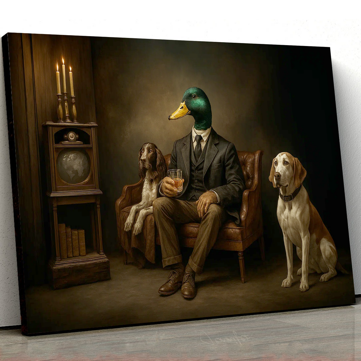 Gentleman Duck Canvas Wall Art – Rustic Whiskey Lounge & Hunting Lodge Decor