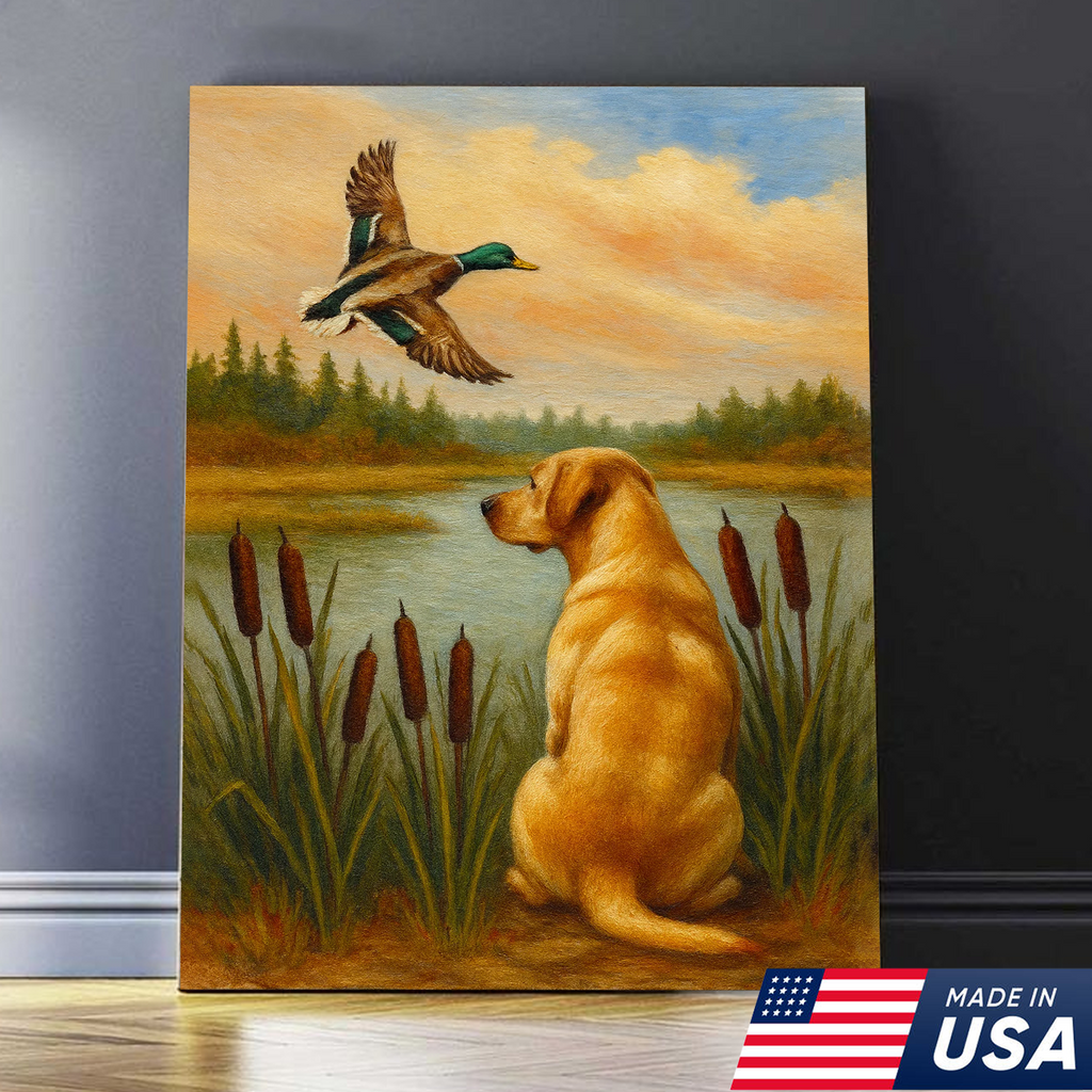 Duck Hunting Dog Canvas Wall Art – Labrador Retriever Rustic Cabin Lodge Decor
