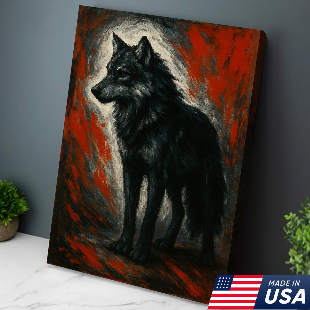 Black Wolf Canvas Wall Art – Rustic Wildlife Decor for Cabin, Lodge & Man Cave