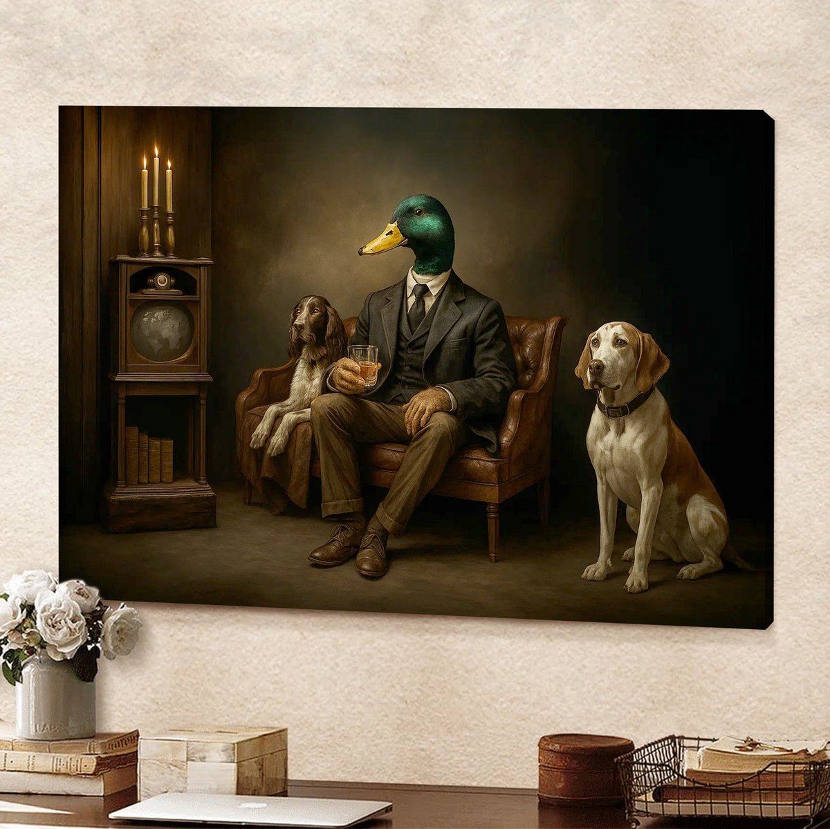 Gentleman Duck Canvas Wall Art – Rustic Whiskey Lounge & Hunting Lodge Decor