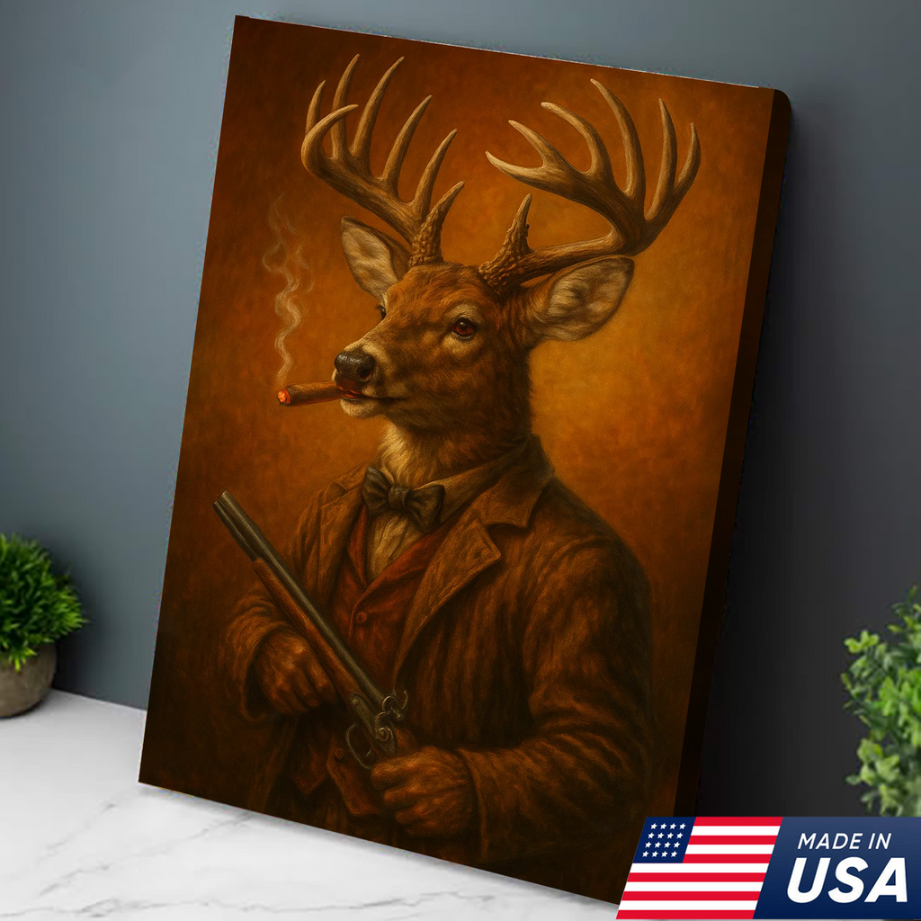 Deer Hunter Canvas Wall Art – Funny Hunting Gift for Men, Hunters & Lodge Decor