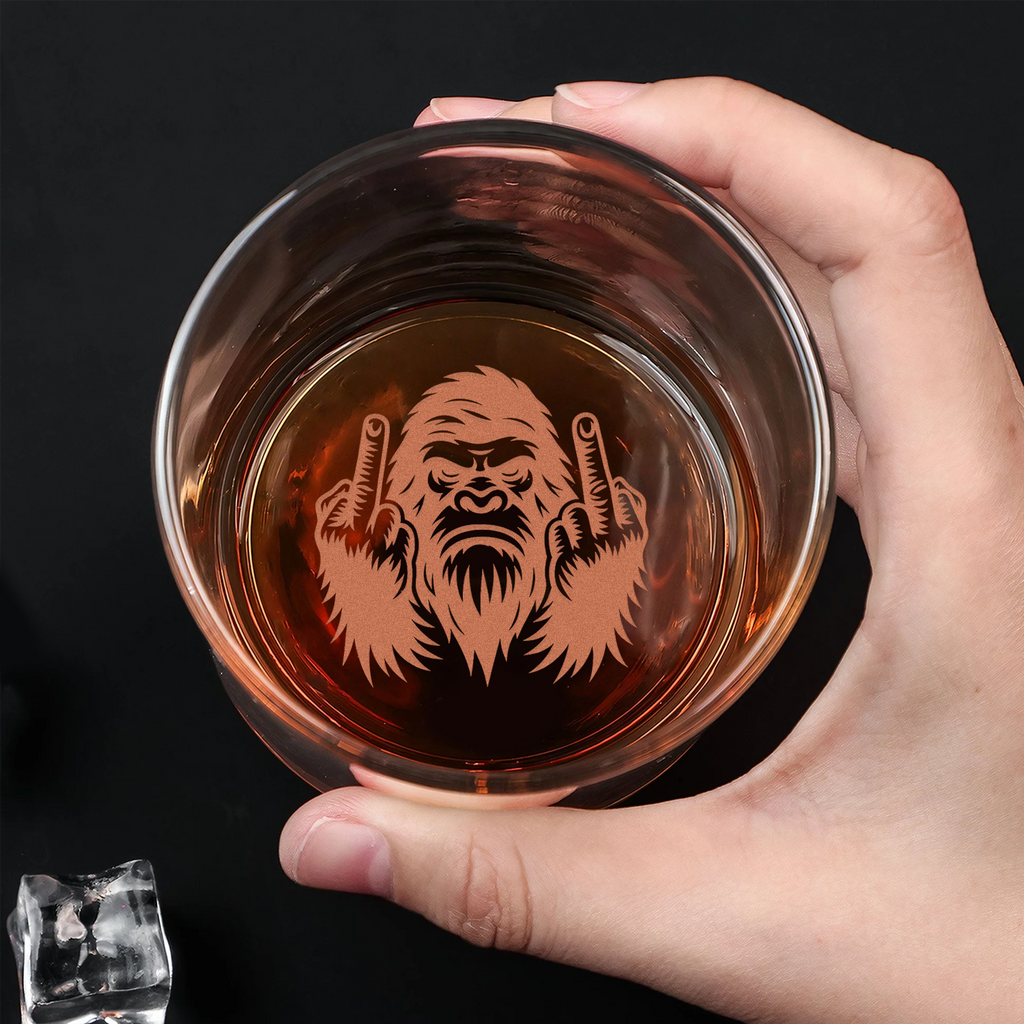 Funny Bigfoot Fuckin' Fingers Engraved Whiskey Glass – Unique Gift for Men & Drinking Lovers