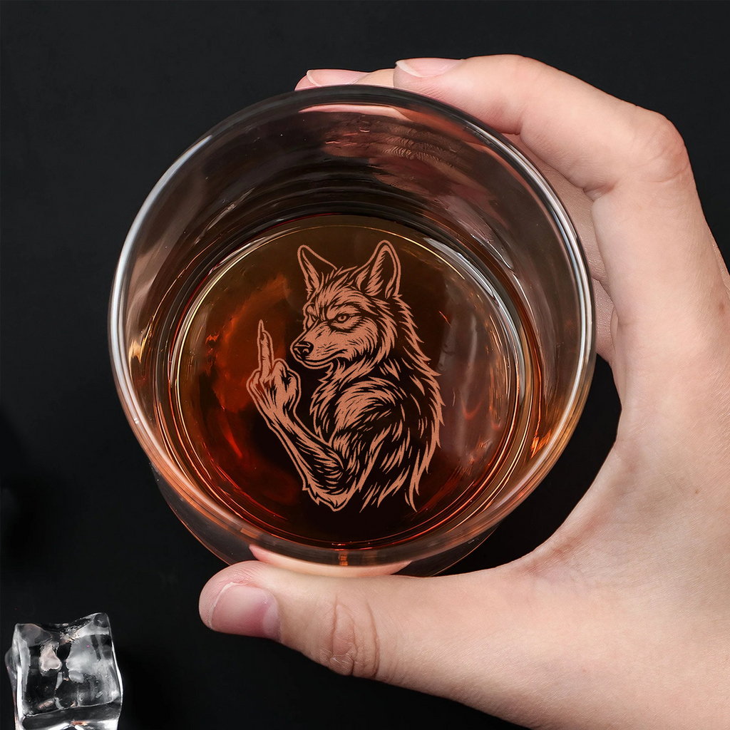 Wolf Fuckin' Engraved Whiskey Glass, Custom Rocks Glass 2025, Funny Gift for Hunters & Outdoorsmen