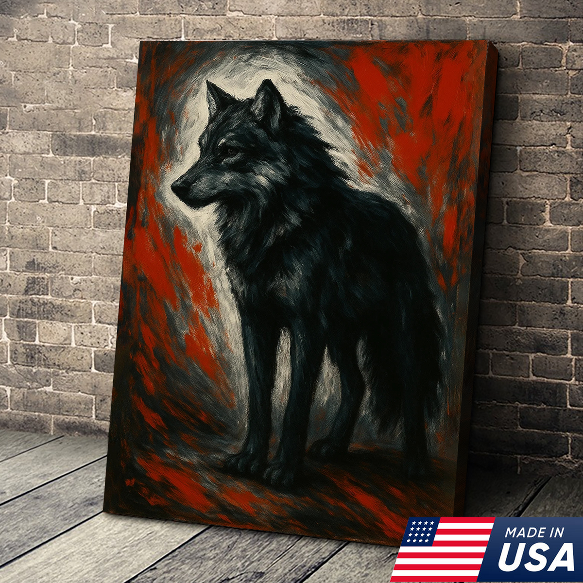 Black Wolf Canvas Wall Art – Rustic Wildlife Decor for Cabin, Lodge & Man Cave