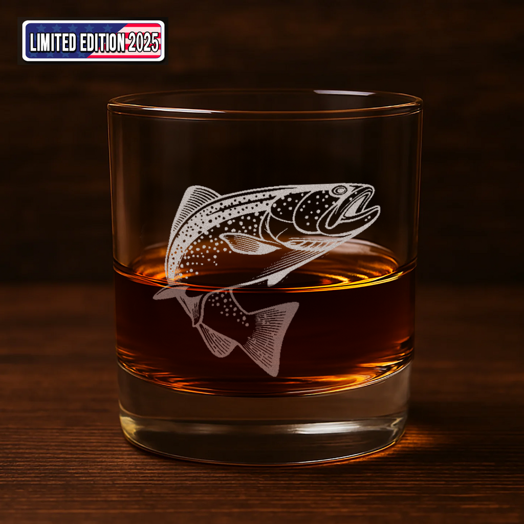 Fishing Engraved Whiskey Glass, Custom Rocks Glass with Fish Design, Gift for Men, Rustic Barware 2025