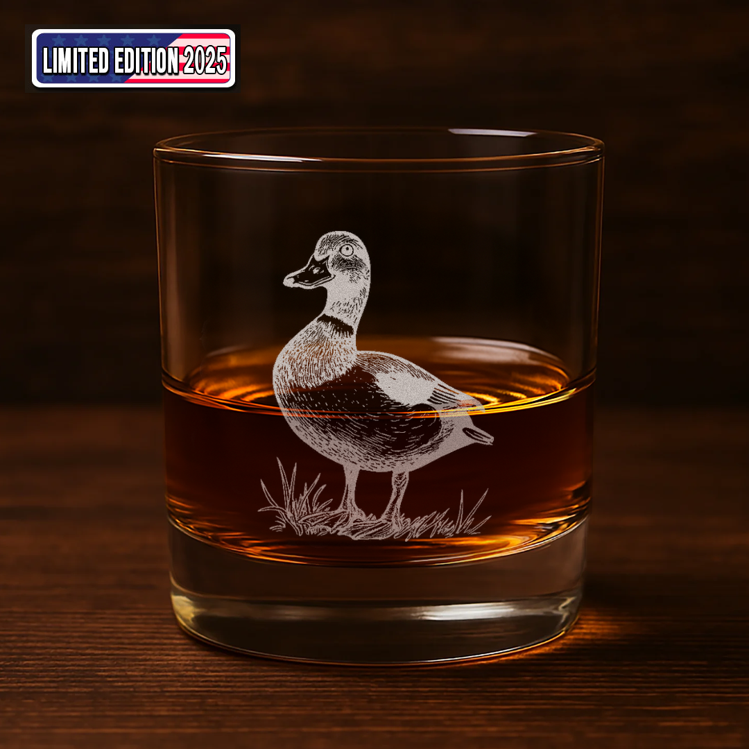 Duck Engraved Whiskey Glass, Hunting Rocks Glass Gift for Waterfowl & Drinking Lovers