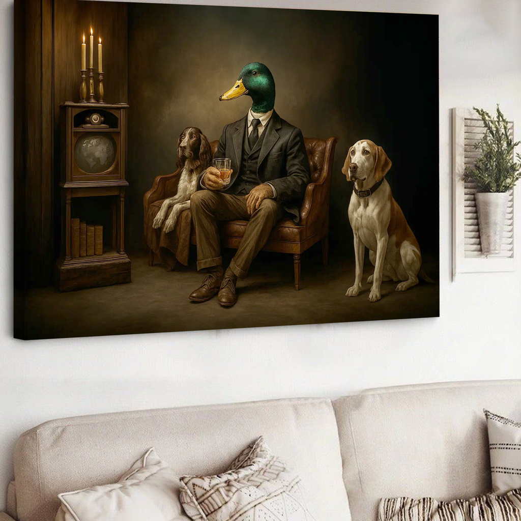 Gentleman Duck Canvas Wall Art – Rustic Whiskey Lounge & Hunting Lodge Decor