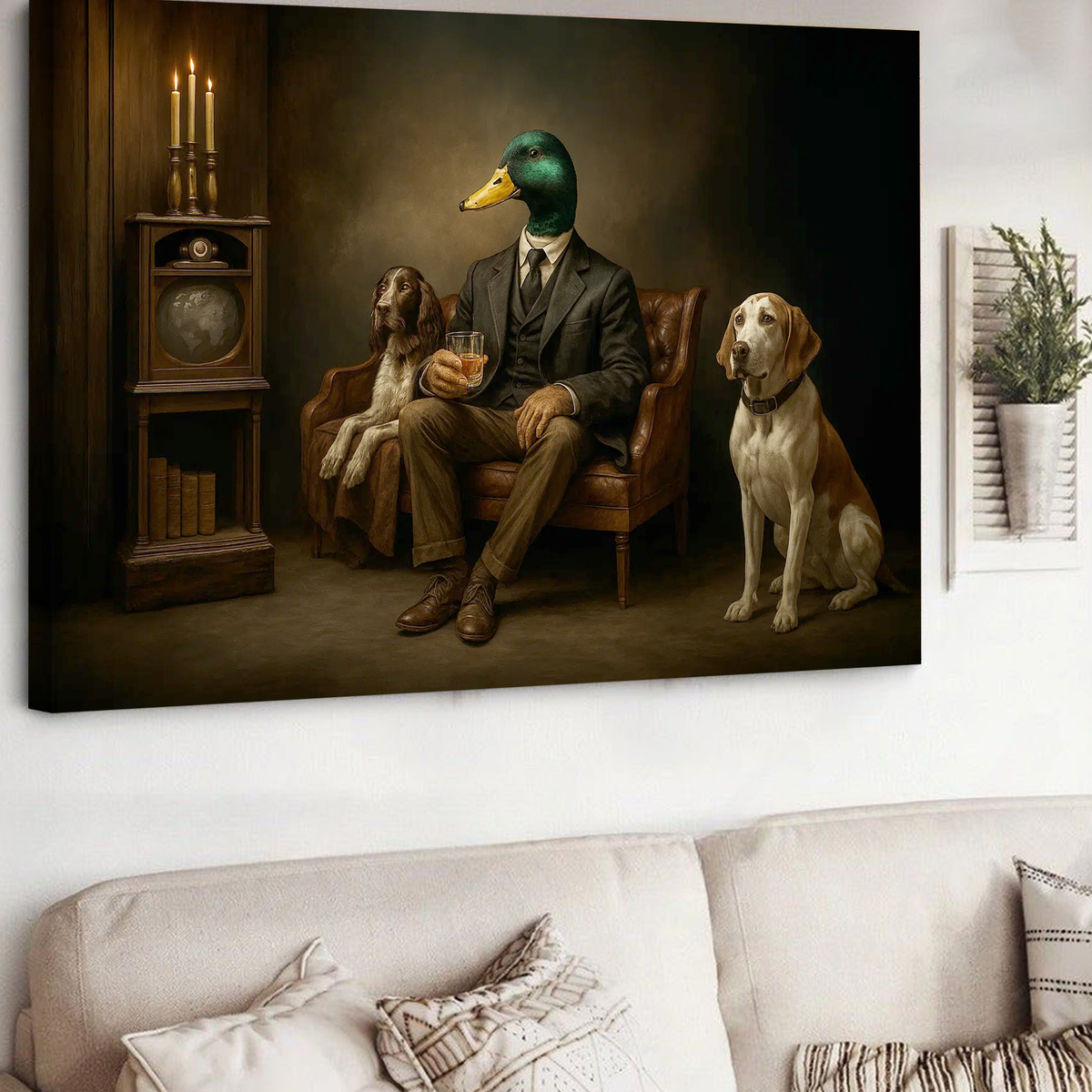 Gentleman Duck Canvas Wall Art – Rustic Whiskey Lounge & Hunting Lodge Decor
