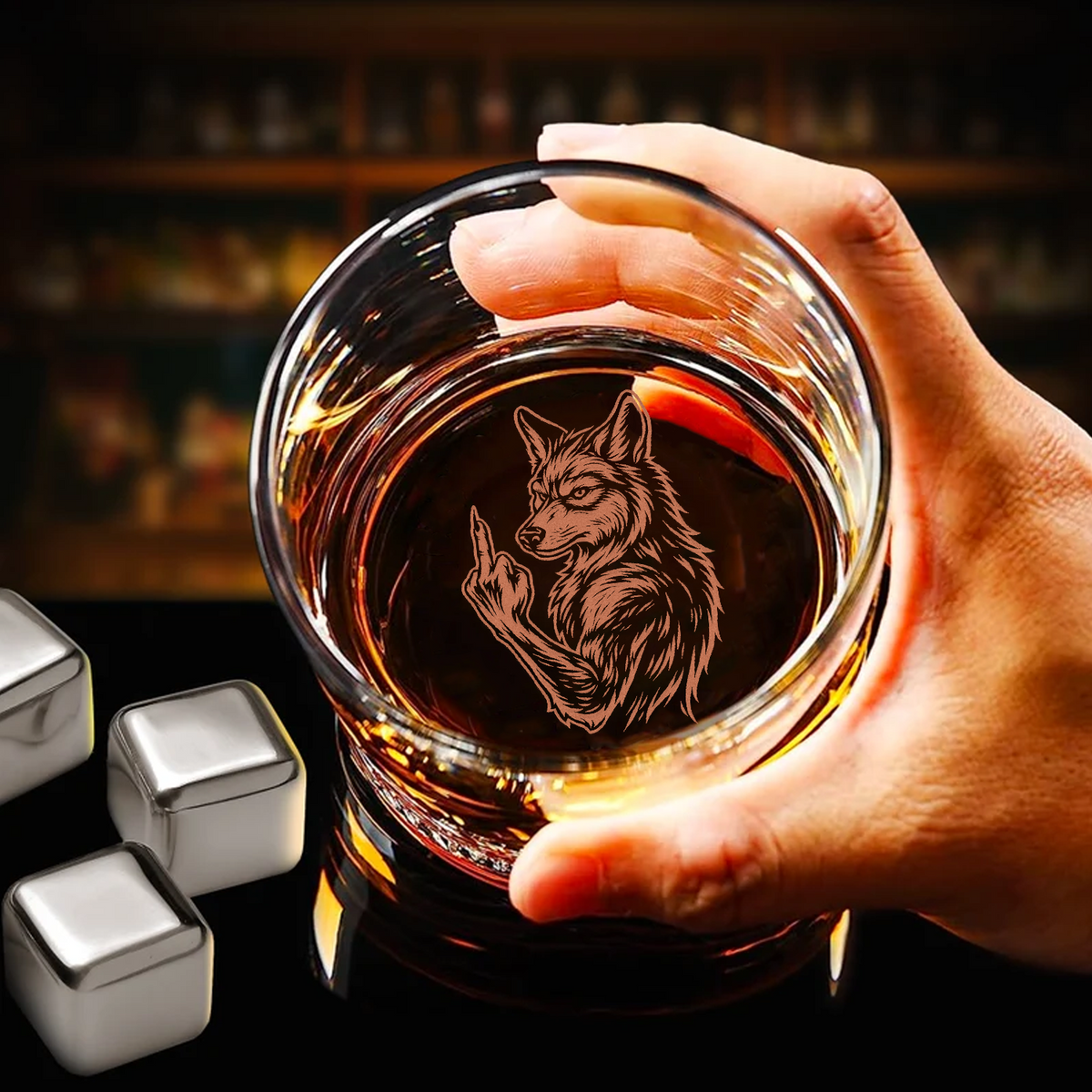 Wolf Fuckin' Engraved Whiskey Glass, Custom Rocks Glass 2025, Funny Gift for Hunters & Outdoorsmen