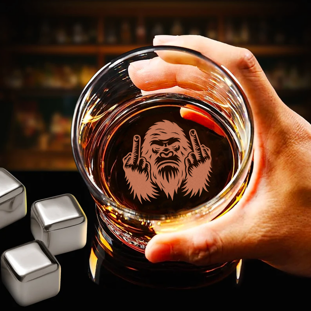 Funny Bigfoot Fuckin' Fingers Engraved Whiskey Glass – Unique Gift for Men & Drinking Lovers