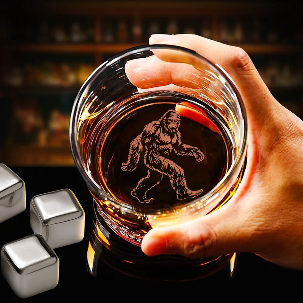 Bigfoot Engraved Whiskey Glass, Custom Rocks Glass, Gift for Hunters & Outdoorsmen, Rustic Barware 2025