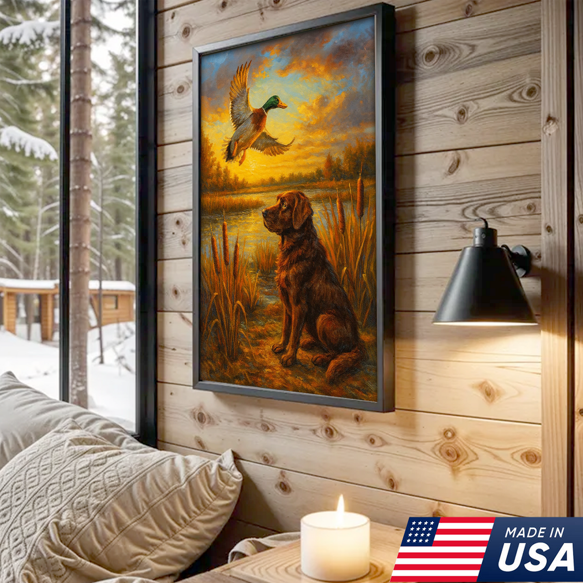 Hunting Dog & Mallard Canvas Wall Art – Rustic Wildlife Painting