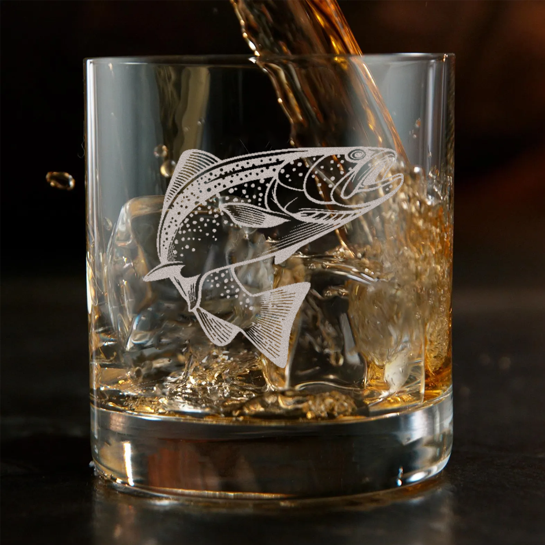 Fishing Engraved Whiskey Glass, Custom Rocks Glass with Fish Design, Gift for Men, Rustic Barware 2025