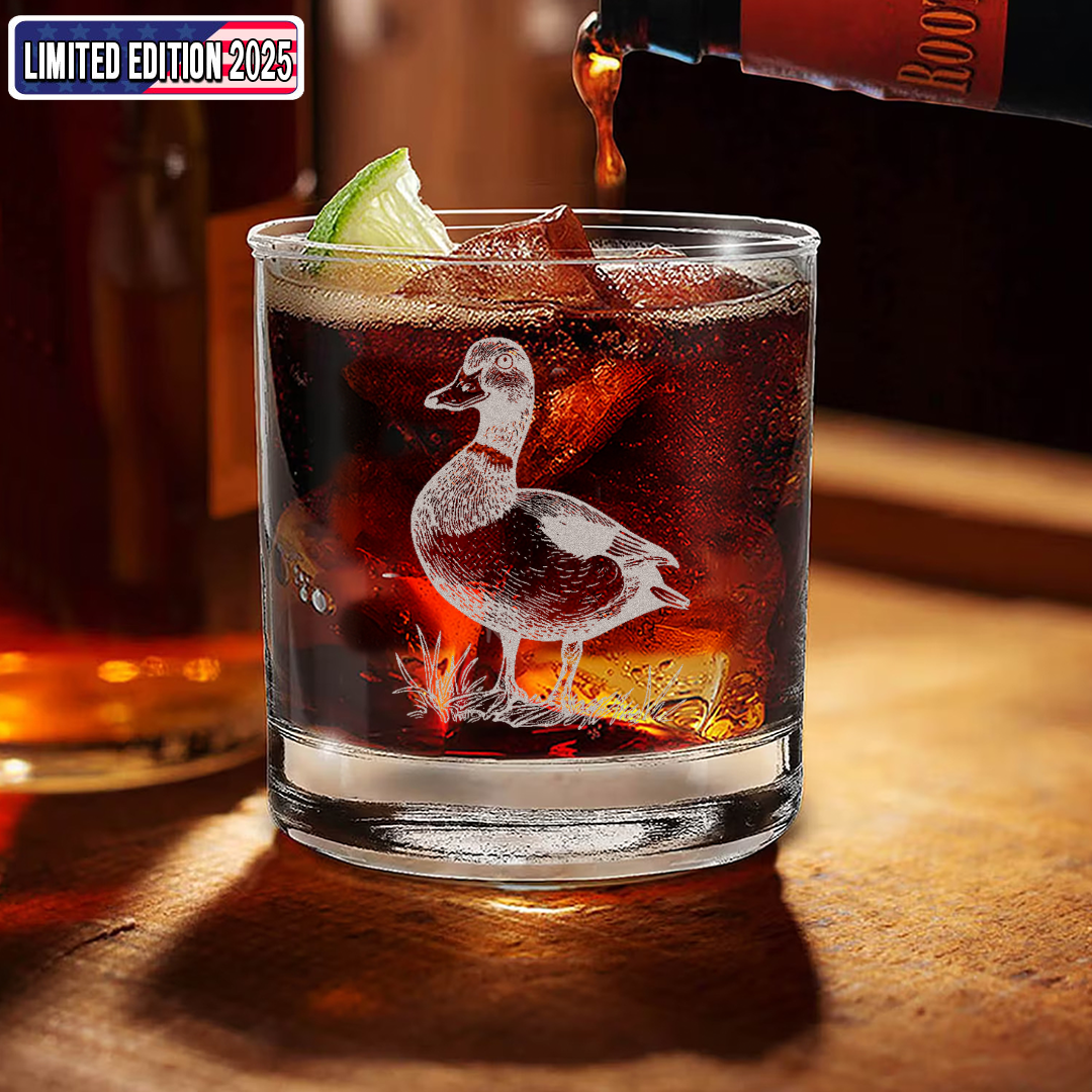 Duck Engraved Whiskey Glass, Hunting Rocks Glass Gift for Waterfowl & Drinking Lovers