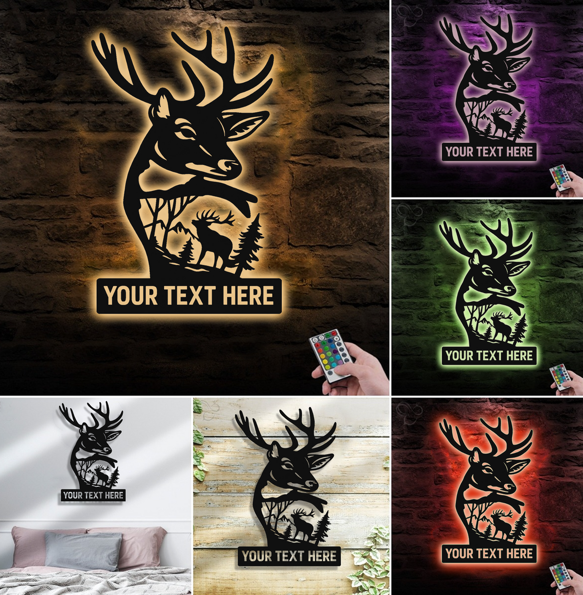 Personalized Deer Metal Sign WITH LED/WITHOUT LED – Rustic Hunting Lodge Wall Art