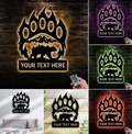 Personalized Bear Paw Metal Sign WITH LED/WITHOUT LED – Rustic Wildlife Wall Art