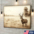Whitetail Deer Canvas Wall Art – Rustic Hunting Lodge Decor, Sepia Wildlife Artwork