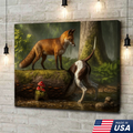 Fox and Hunting Dog Funny Canvas Wall Art – Rustic Wildlife Decor, Woodland Animal Painting