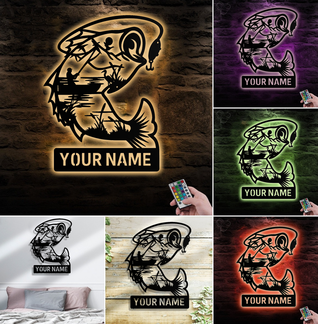 Personalized Fishing Metal Sign WITH LED/WITHOUT LED – Rustic Angler Wall Art