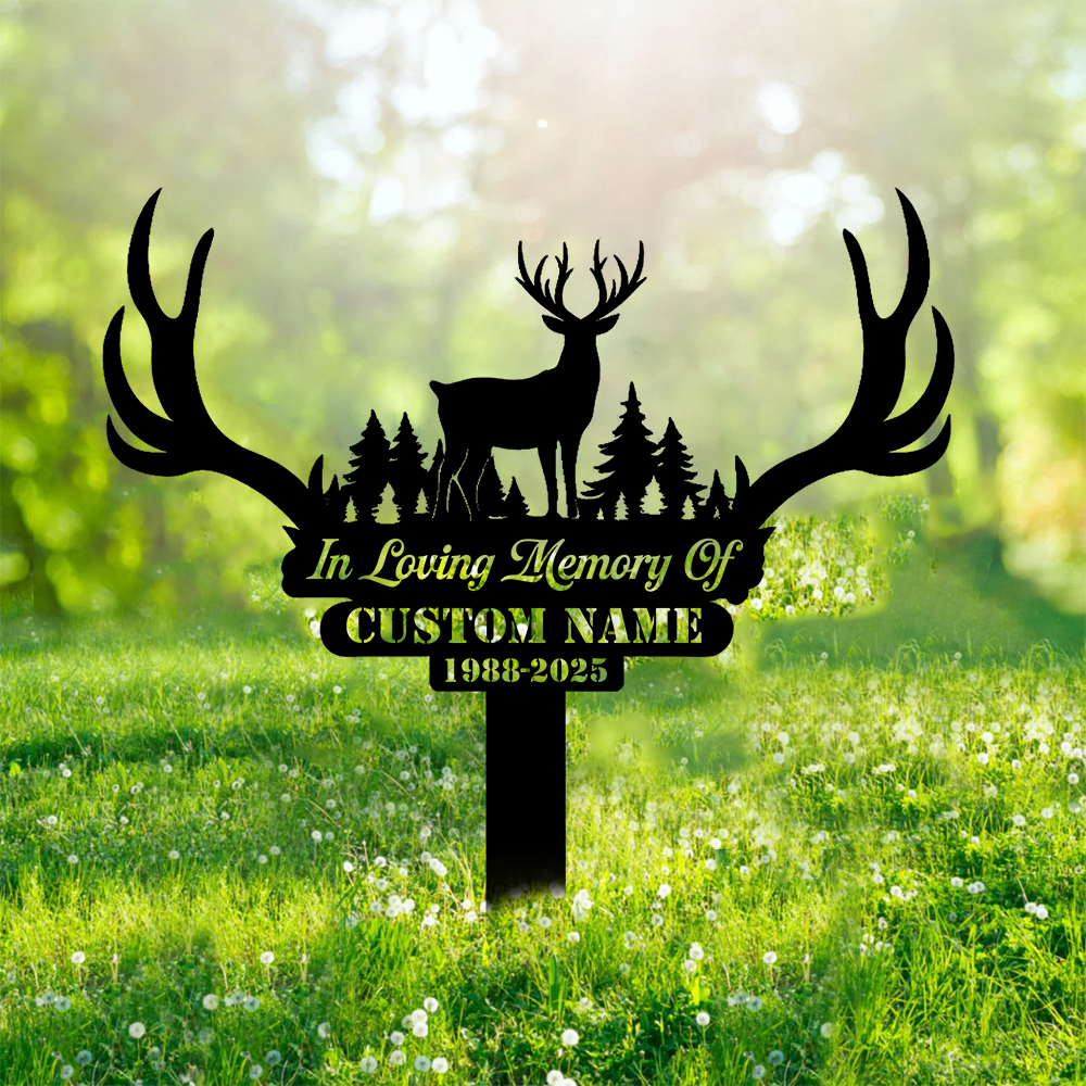 Personalized Deer Memorial Metal Sign – In Loving Memory Grave Marker
