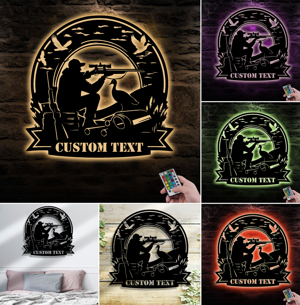 Personalized Duck Hunting Metal Sign WITH LED/WITHOUT LED – Custom Name Hunter Wall Art