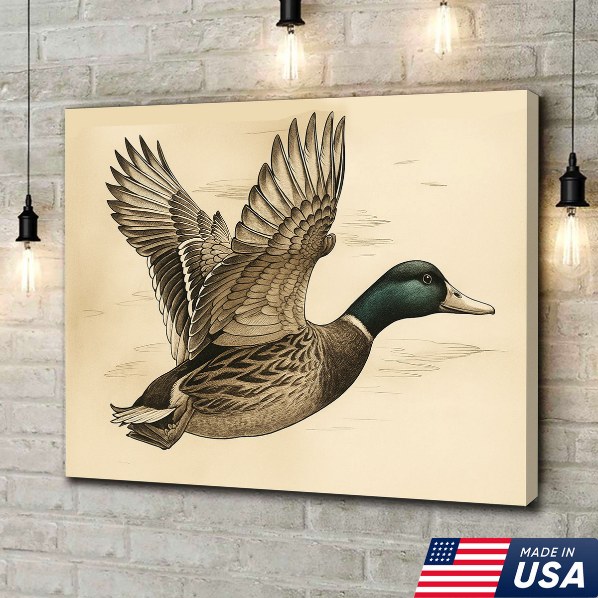 Mallard Duck Canvas Wall Art – Vintage Wildlife Decor, Rustic Hunting Lodge Artwork