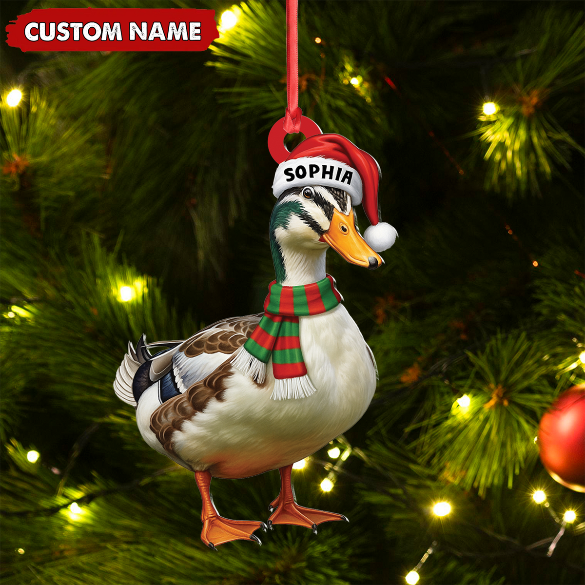 Personalized Duck Acrylic Christmas Ornament – Custom Name Holiday Acrylic Gift for Hunters