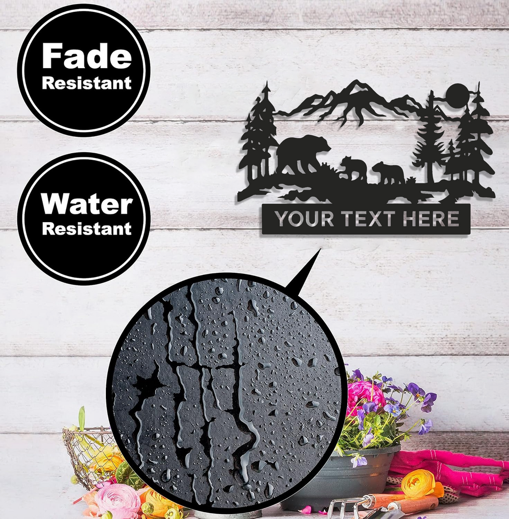 Personalized Bear Metal Sign WITH LED/WITHOUT LED – Rustic Mountain Lodge Decor