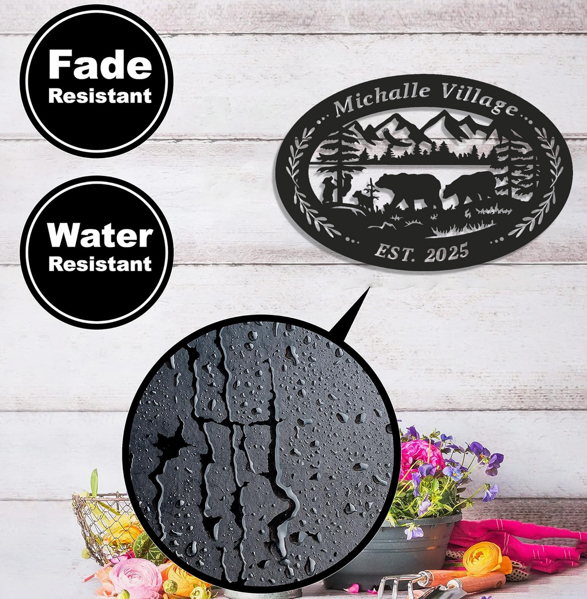 Personalized Bear Metal Sign WITH LED/WITHOUT LED – Custom Name Cabin Wall Art