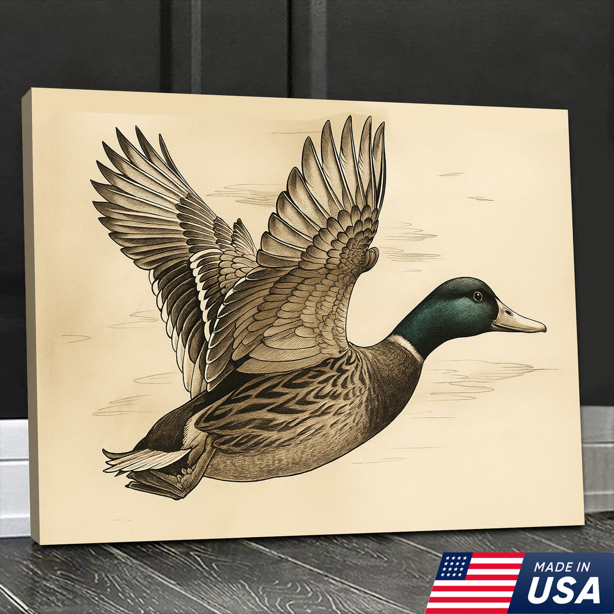 Mallard Duck Canvas Wall Art – Vintage Wildlife Decor, Rustic Hunting Lodge Artwork