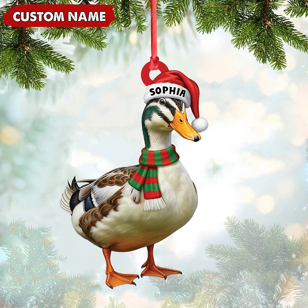 Personalized Duck Acrylic Christmas Ornament – Custom Name Holiday Acrylic Gift for Hunters
