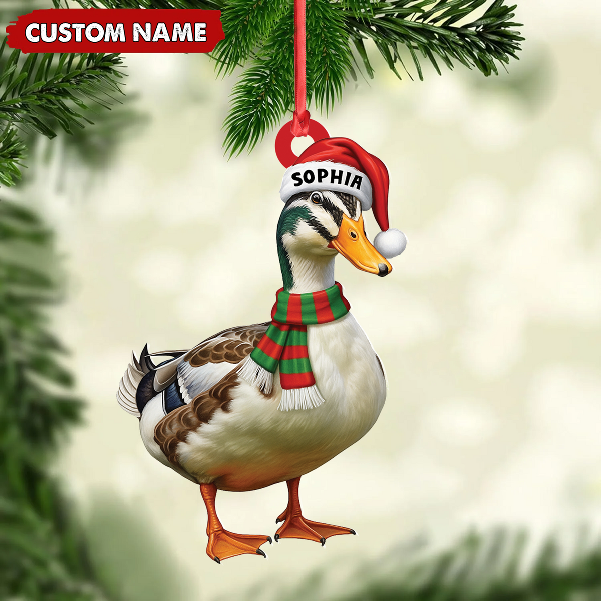 Personalized Duck Acrylic Christmas Ornament – Custom Name Holiday Acrylic Gift for Hunters