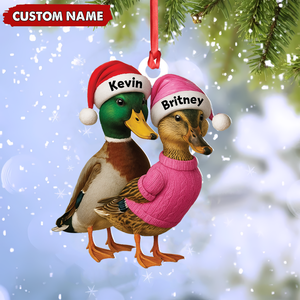 Custom Funny Duck Couple Christmas Ornament – Personalized Names, Custom Gift for Couples & Animal Lovers