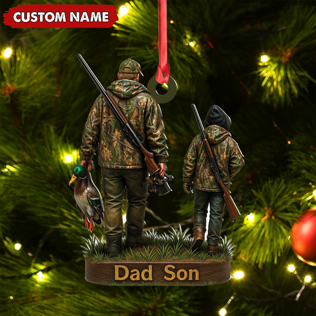 Personalized Duck Hunting Ornament for Dad and Son, Father & Son Camo Hunting Decoration, Duck Hunter Gift for Outdoor Lovers