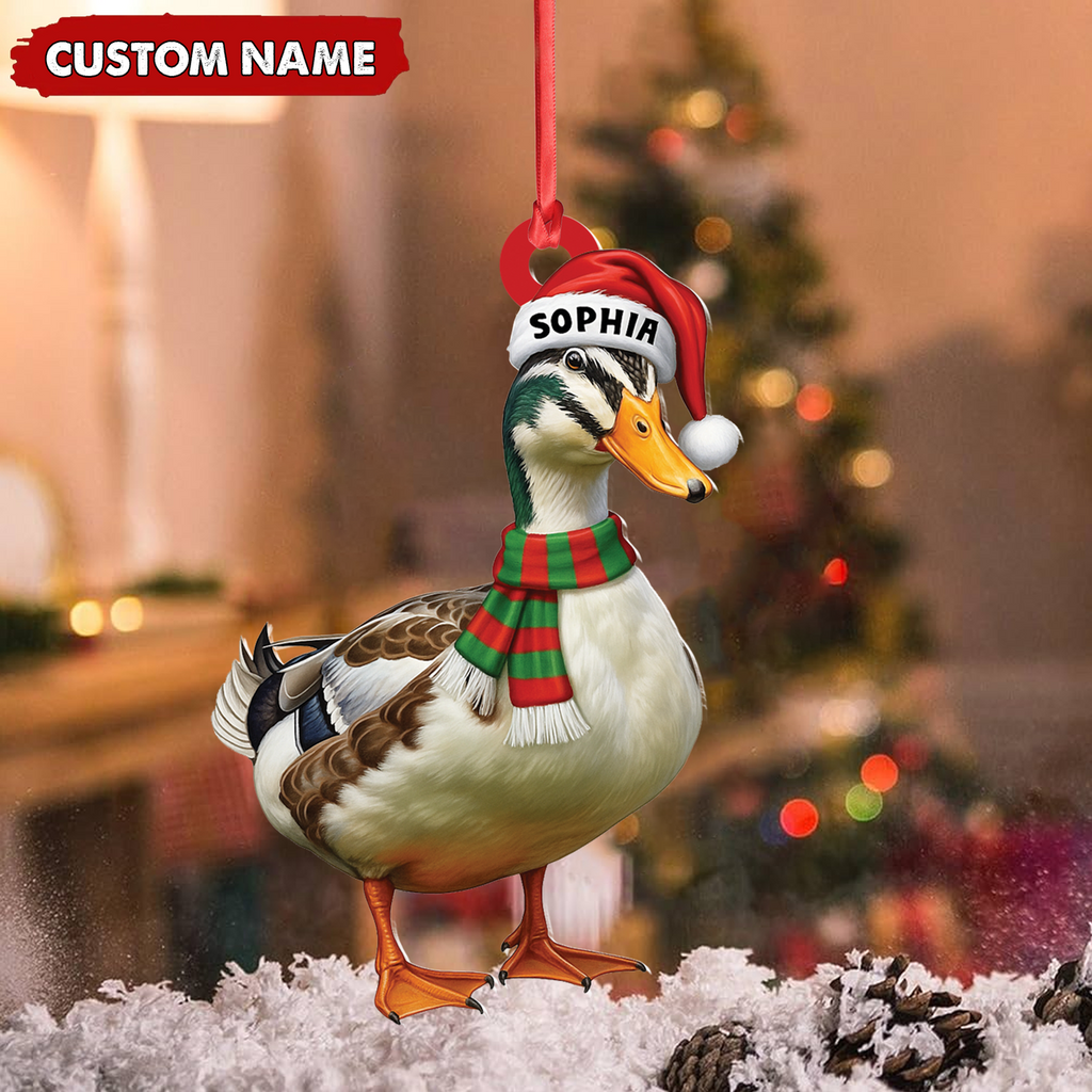 Personalized Duck Acrylic Christmas Ornament – Custom Name Holiday Acrylic Gift for Hunters