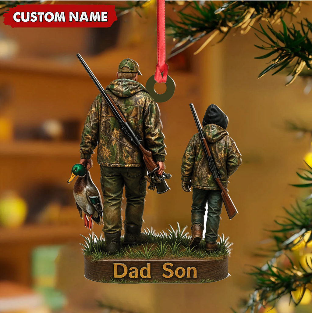 Personalized Duck Hunting Ornament for Dad and Son, Father & Son Camo Hunting Decoration, Duck Hunter Gift for Outdoor Lovers
